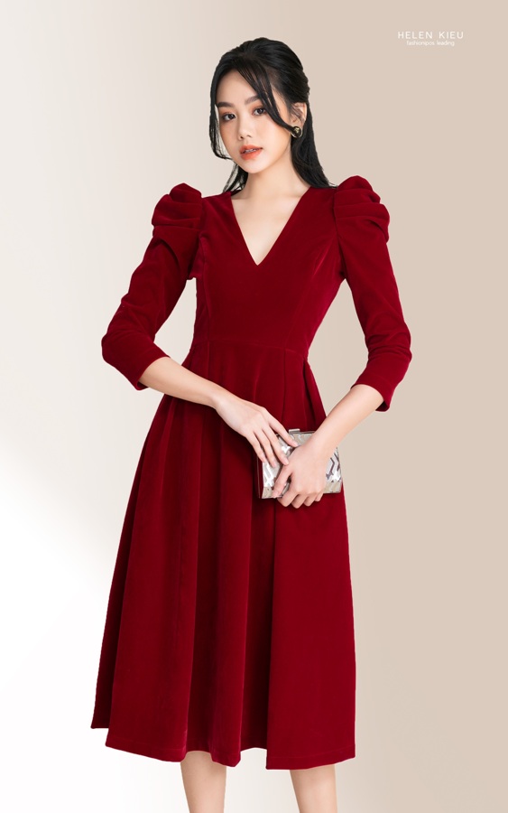 Đầm nhung vai rộng màu đỏ - A9147 | Girls dress outfits, Fashion dresses  formal, Fashion dresses